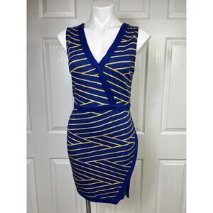 Ambar Blue Asymmetric Sleeveless Women's Knit Dress V- Neck Size M